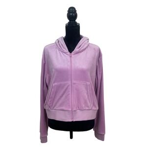 Avia Women's Plus XXL 20 Lavender Purple Y2K Velour Full Zip Hooded Sweatshirt